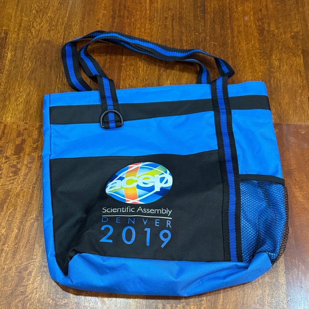 Acep Scientific Assembly Denver 2019 Blue and Black Tote Bag
